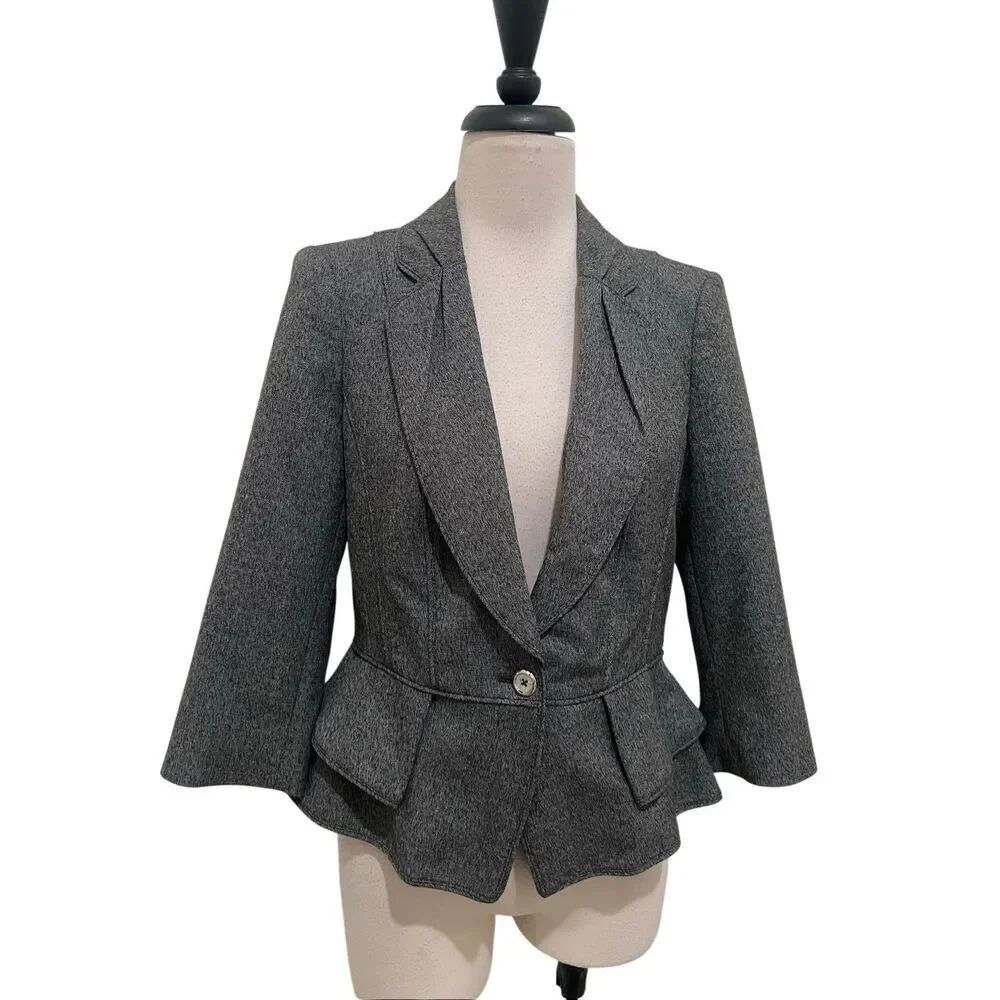 White House Black Market Womens Single Breasted Tailored Blazer Jacket Gray Sz 6